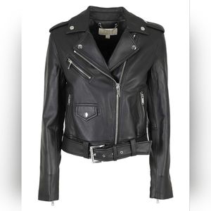NWT Michael Kors Black Leather Moto Motorcycle Jacket Size Small